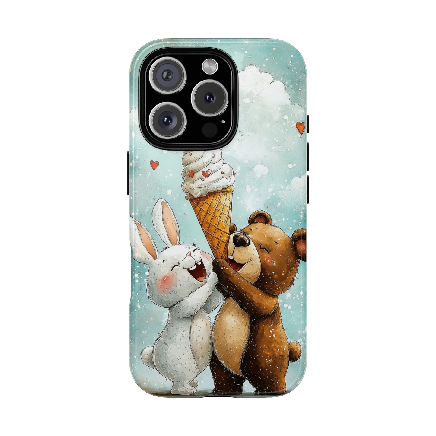 Bear & Bunny Ice Cream Delight - Cute Anime Phone Case for iPhone, Samsung, Google Pixel