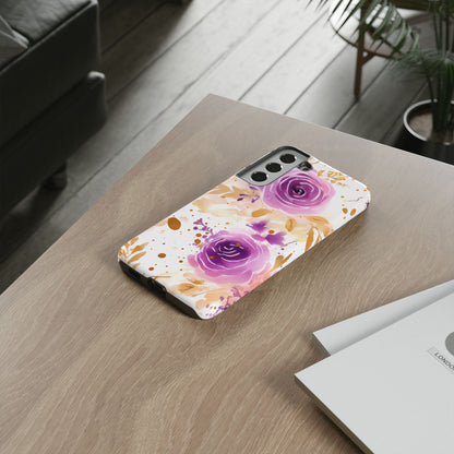 Purple Bloom Watercolor Mobile Case – Artistic Elegance in Gold & Lilac