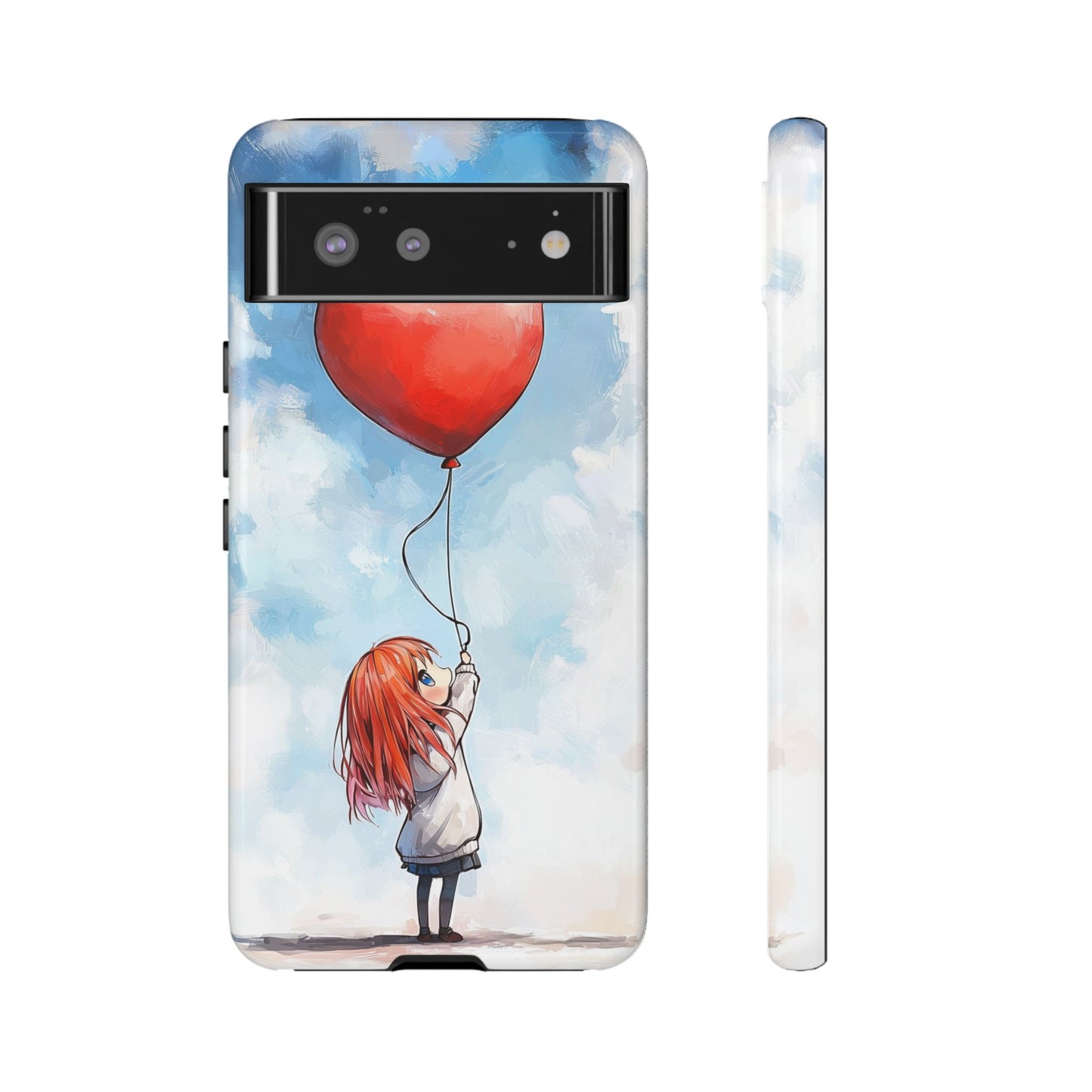 Anime Girl with Heart Balloon Phone Case – Cute & Inspirational Design for iPhone, Google Pixel & Samsung