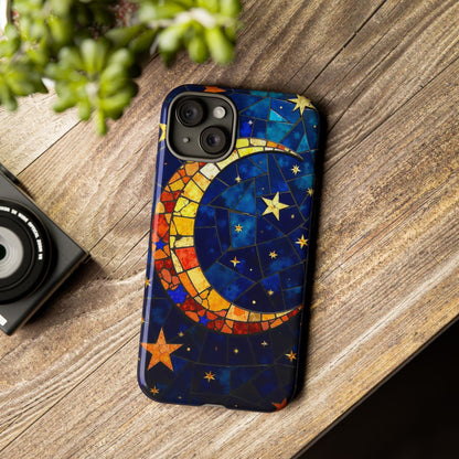 Celestial Crescent: Vibrant Moon and Stars Phone Case