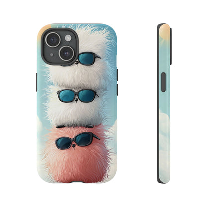 Fluffy Stack Anime Phone Case – Cute Kawaii Furry Creatures with Sunglasses, iPhone, Samsung & Google Pixel Case