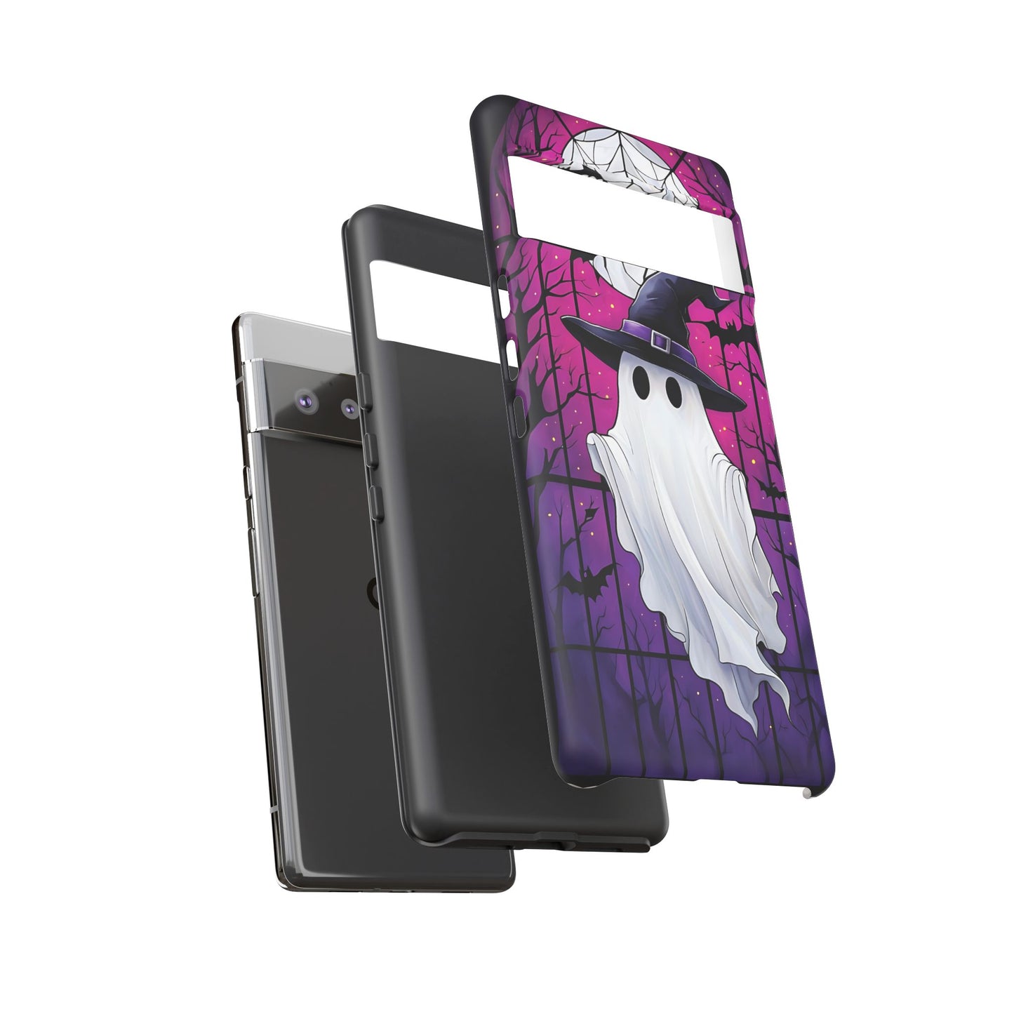 Stylized Halloween Illustration of a Ghost in Stained Glass  phone case design.