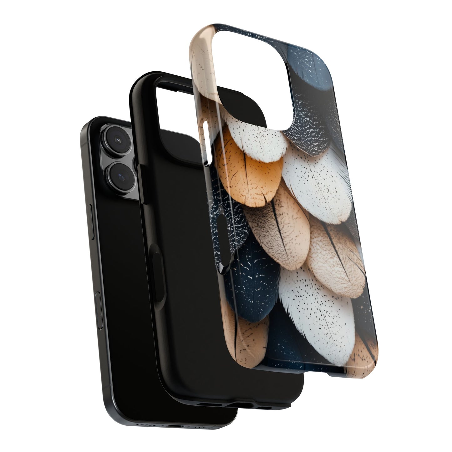 Layered Feather Elegance Phone Case – Black, White & Beige for iPhone, Samsung & Google Pixel