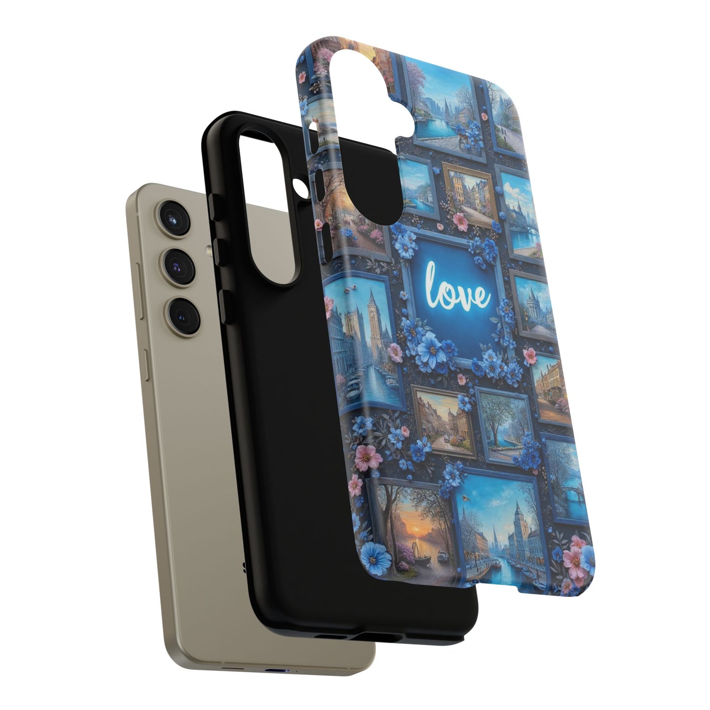 Blue Floral Love Frame Phone Case