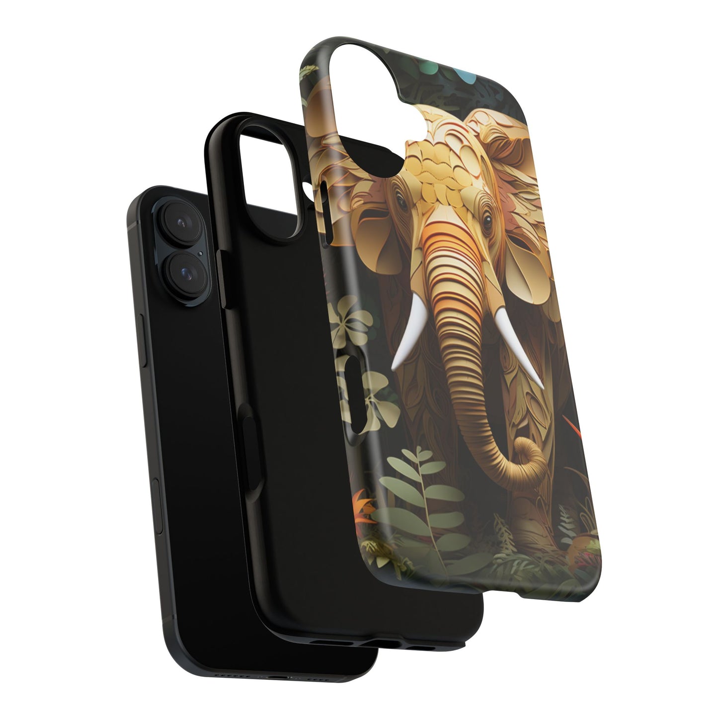 Golden Jungle Elephant Mobile Cover – Intricate Paper Art Design