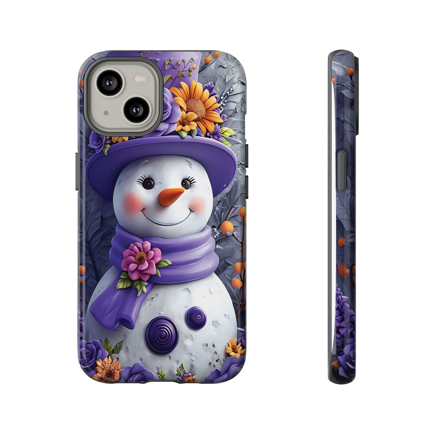 Cheerful Snowman With Colorful Floral Hat And Scarf phone case design