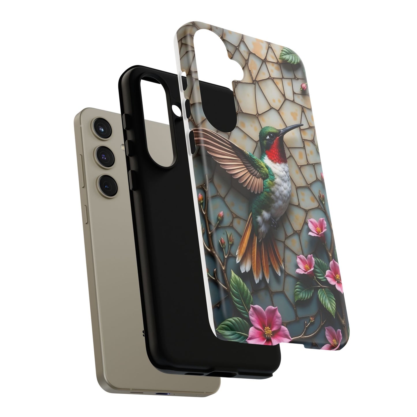 Vivid Hummingbird with Blossoming Branches | Artistic Mosaic Style