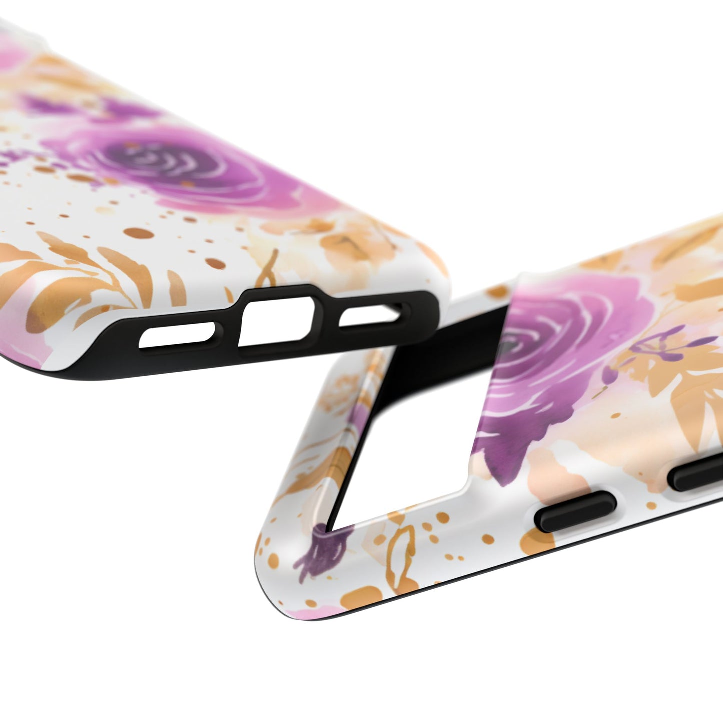 Purple Bloom Watercolor Mobile Case – Artistic Elegance in Gold & Lilac