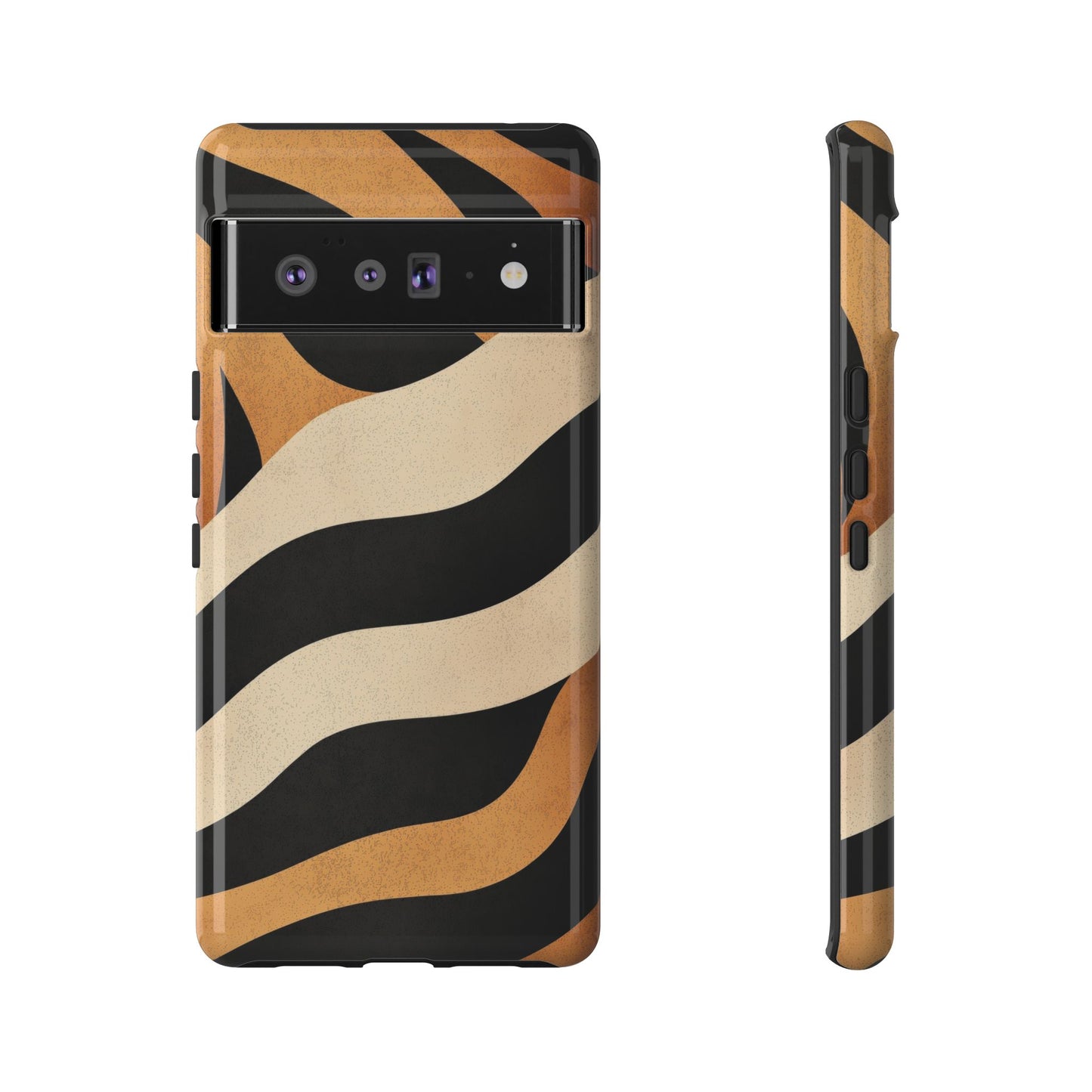 Bold Tiger Stripes Phone Case – Black, Orange & Cream Perfect for iPhone, Samsung & Google Pixel