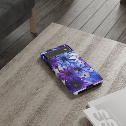 Blue & Purple Floral Splash Mobile Cover – Elegant Artistic Flowers