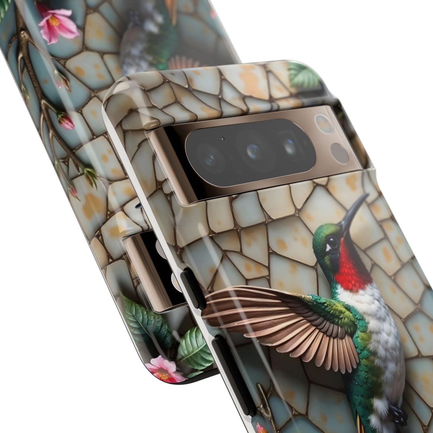 Vivid Hummingbird with Blossoming Branches | Artistic Mosaic Style