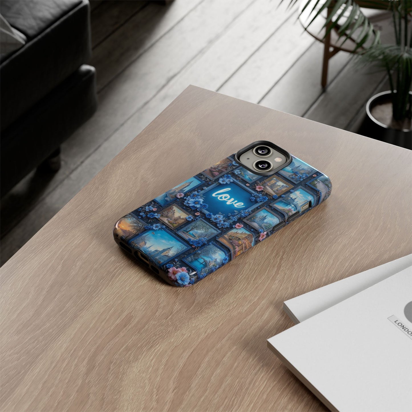 Blue Floral Love Frame Phone Case