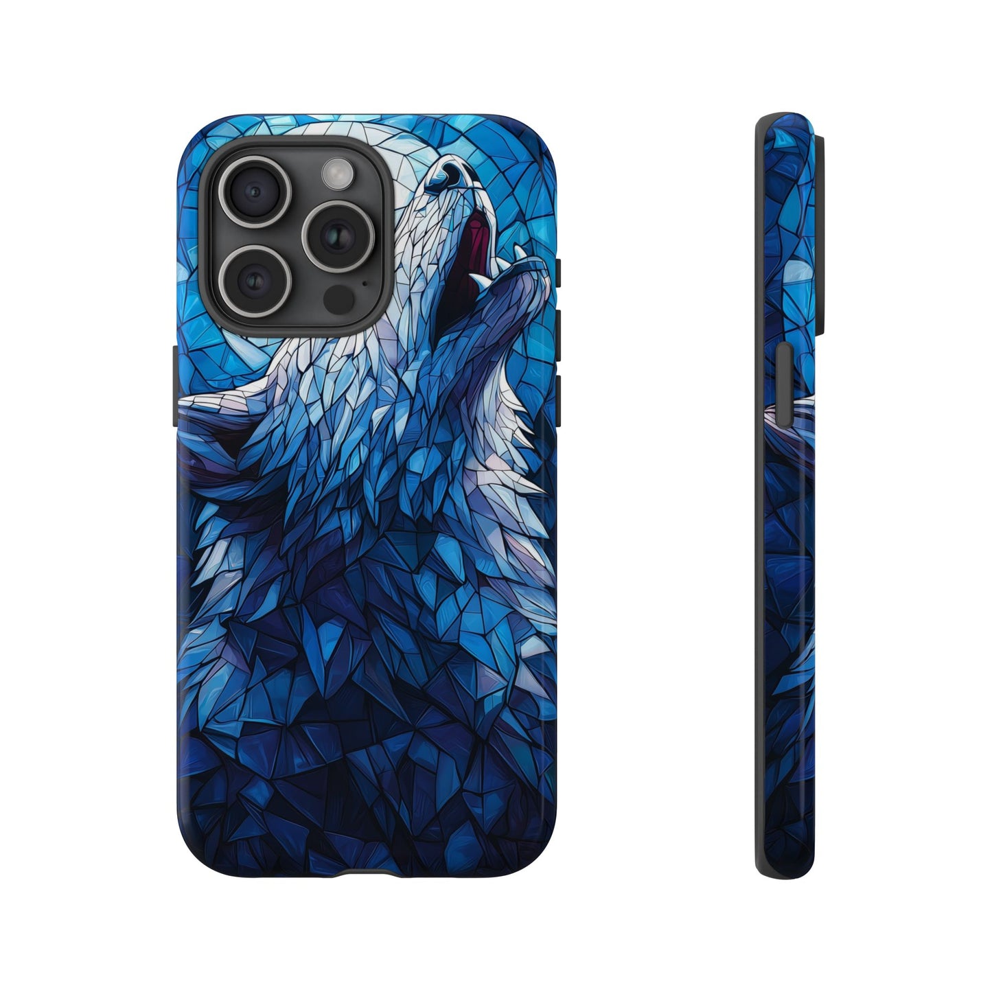 Mystic Moon Wolf – Stained Glass Mosaic Phone Case for iPhone, Samsung & Pixel