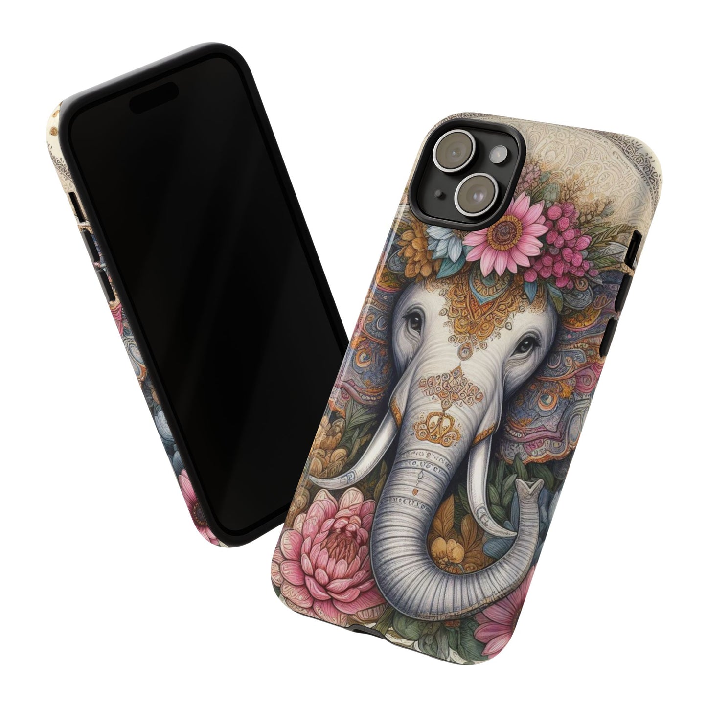 Elegant Floral Elephant Mobile Cover – Royal Mandala Art