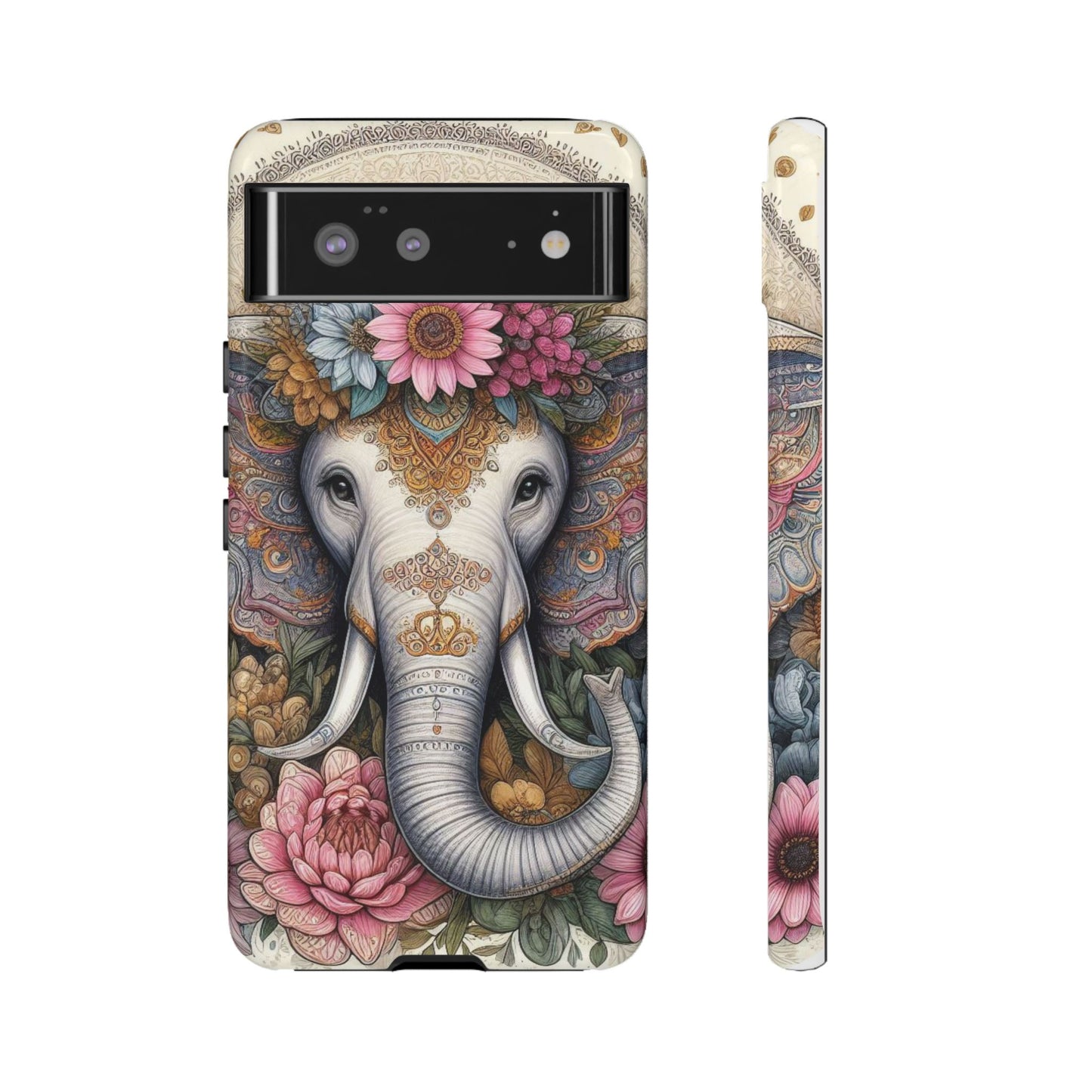 Elegant Floral Elephant Mobile Cover – Royal Mandala Art