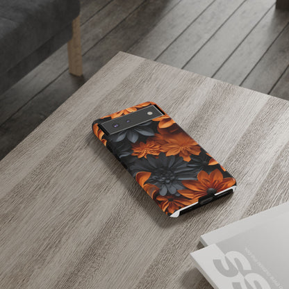 Orange & Black 3D Floral Mobile Case