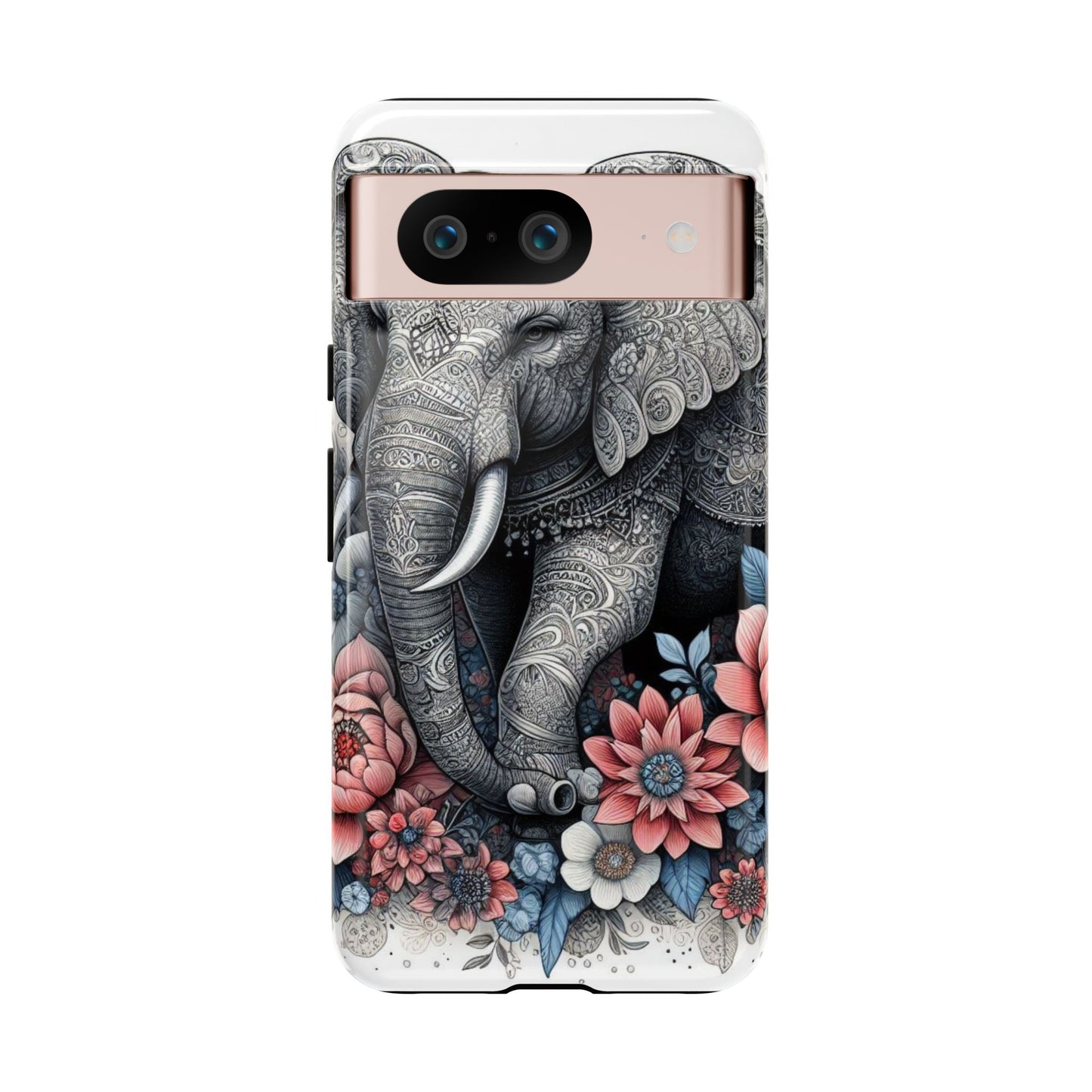 Mandala Elephant Mobile Cover – Elegant Black & White Floral Art