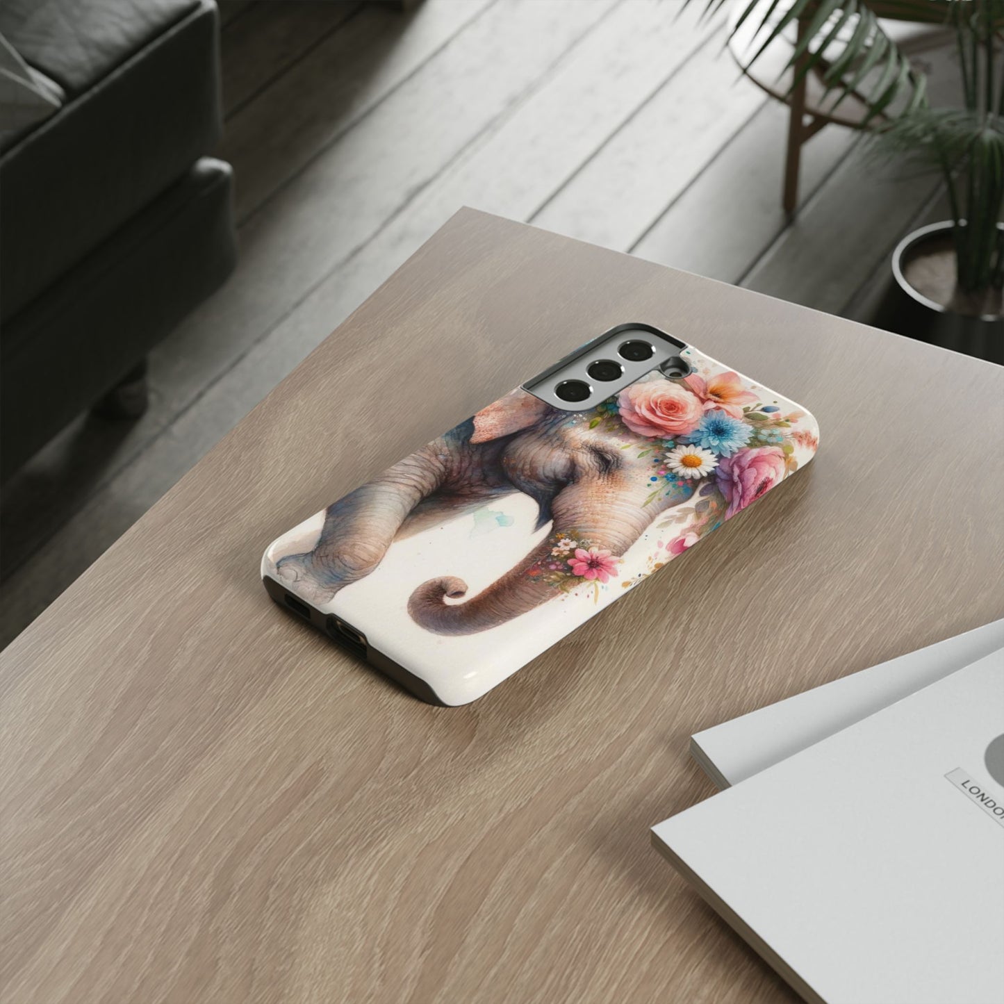 Joyful Floral Elephant Mobile Cover – Whimsical Watercolor Art