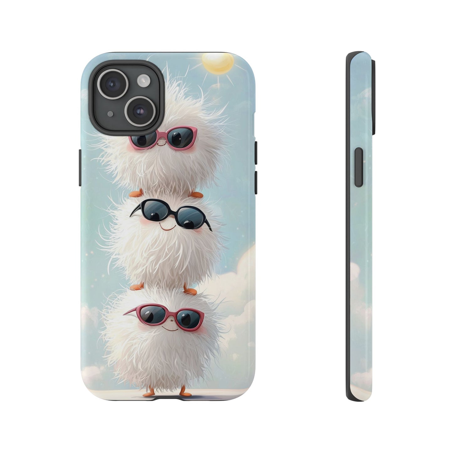 Fluffy Anime Phone Case – Cute Kawaii Fuzzy Creatures, Aesthetic Pastel Art, Soft Cloudy Background, iPhone, Samsung & Google Pixel Case