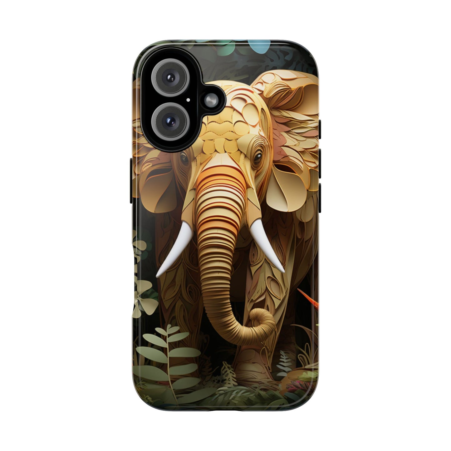 Golden Jungle Elephant Mobile Cover – Intricate Paper Art Design