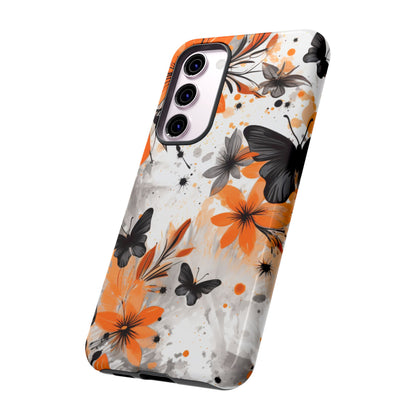 Bold Butterfly & Floral Splash Mobile Cover – Black & Orange Aesthetic