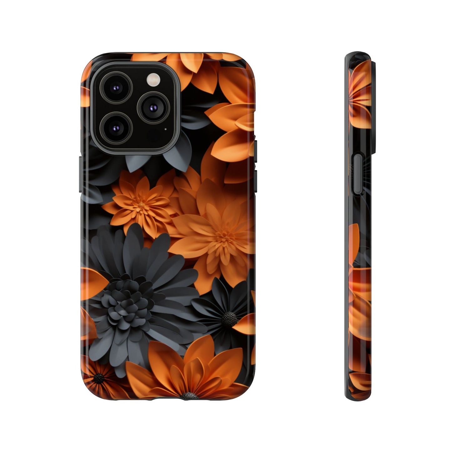 Orange & Black 3D Floral Mobile Case
