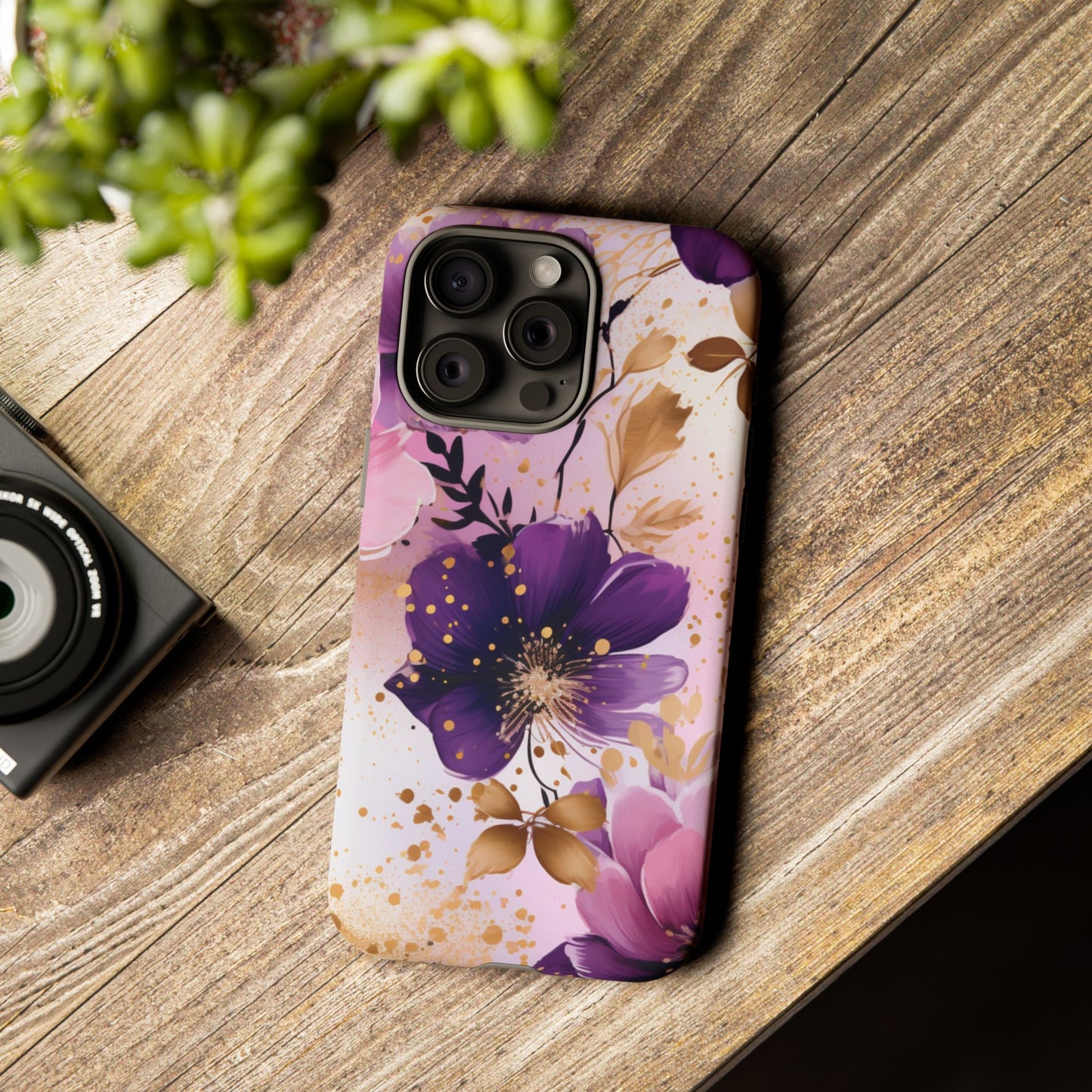 Luxury Purple & Gold Floral Aesthetic Mobile Case
