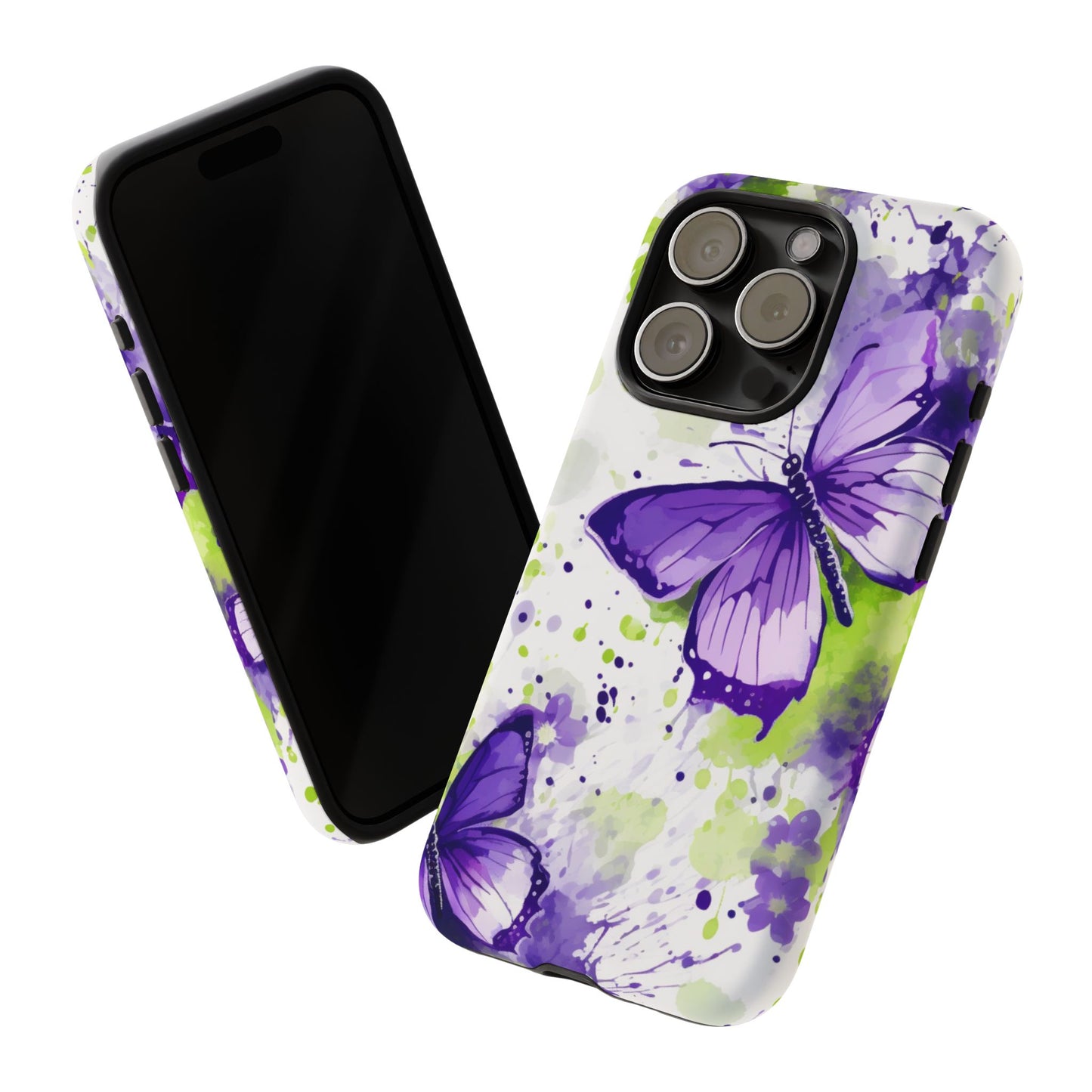 Vibrant Purple Butterfly Splash Mobile Cover – Artistic Green & Violet Aesthetic