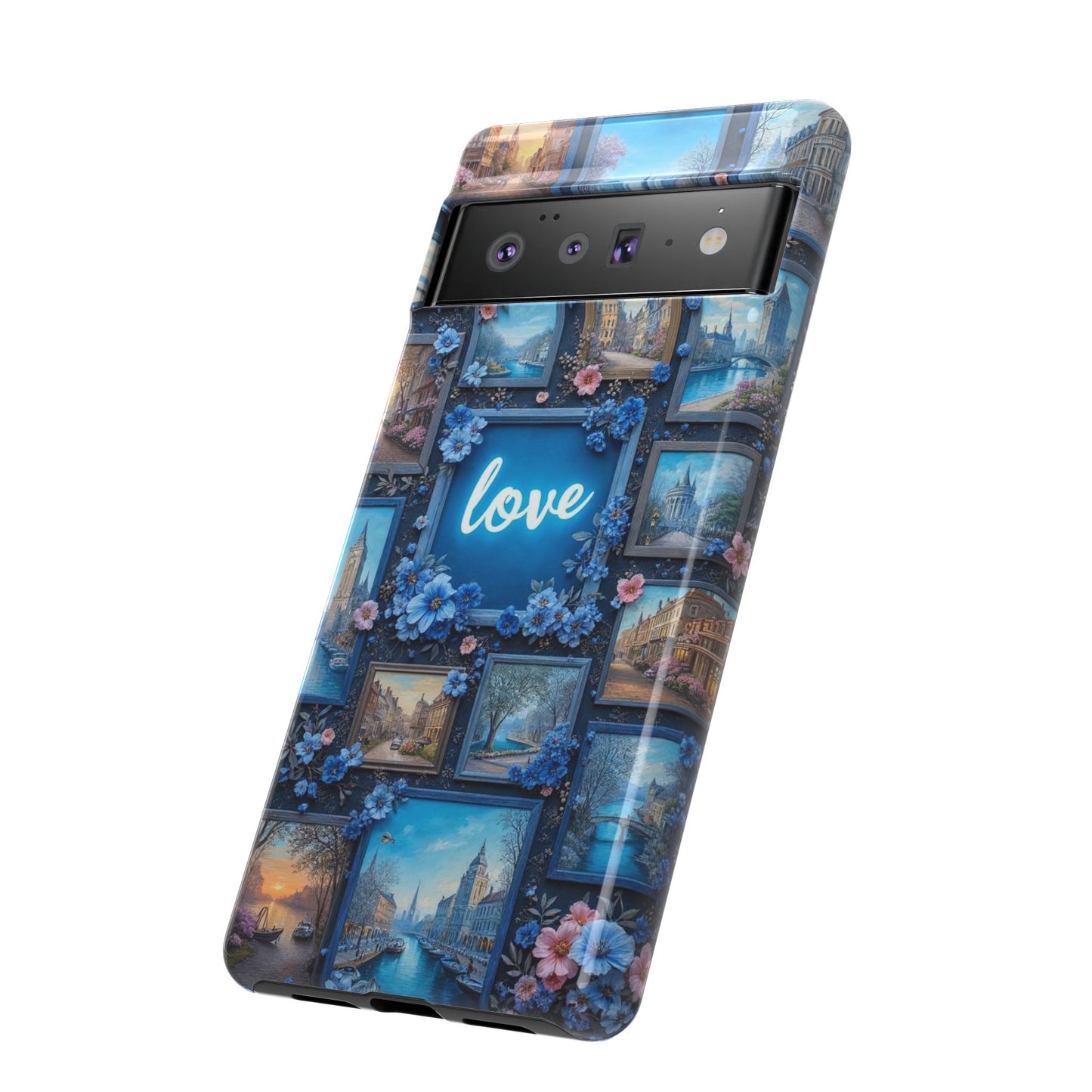 Blue Floral Love Frame Phone Case