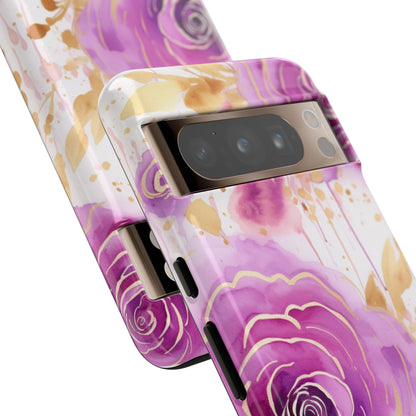 Elegant Purple-Gold Watercolor Rose Mobile Case