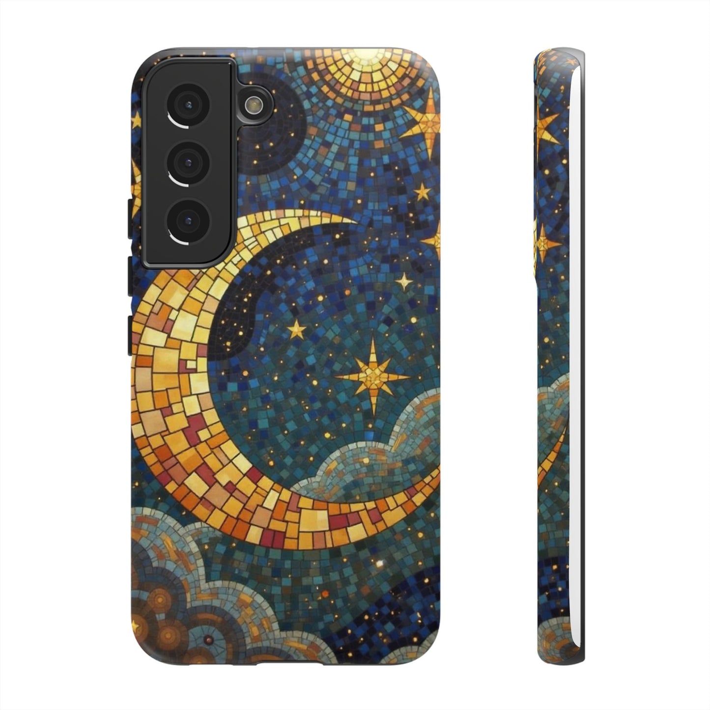 Golden Crescent: Mosaic Moon and Starry Night