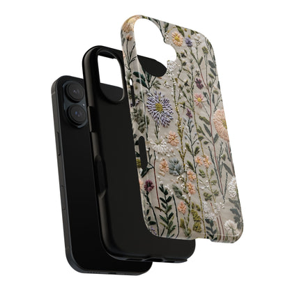 Intricate Embroidery Artwork Featuring Botanical Elements On Beige phone case design.