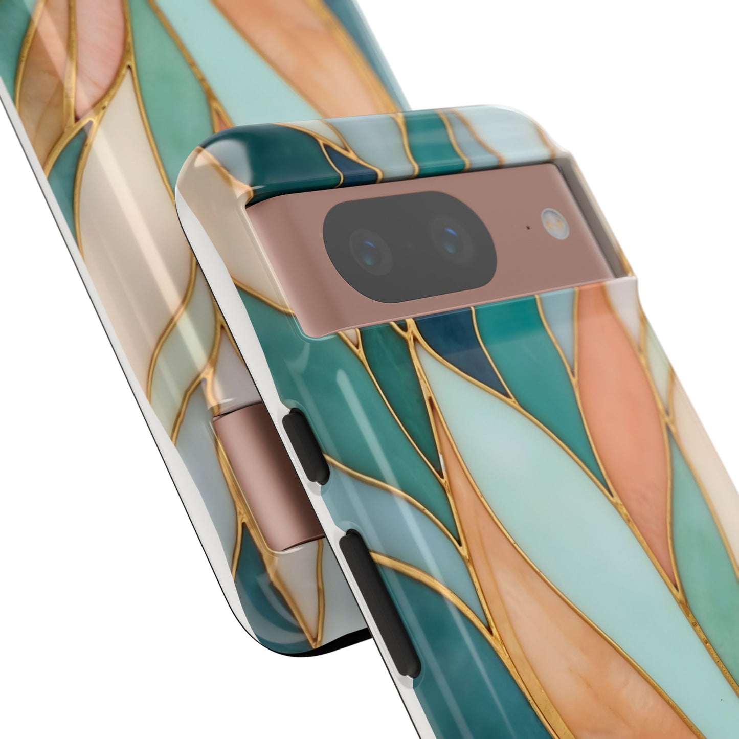 Geometric Leaves: Teal, Peach, and Gold Harmony