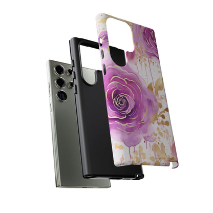 Elegant Purple-Gold Watercolor Rose Mobile Case