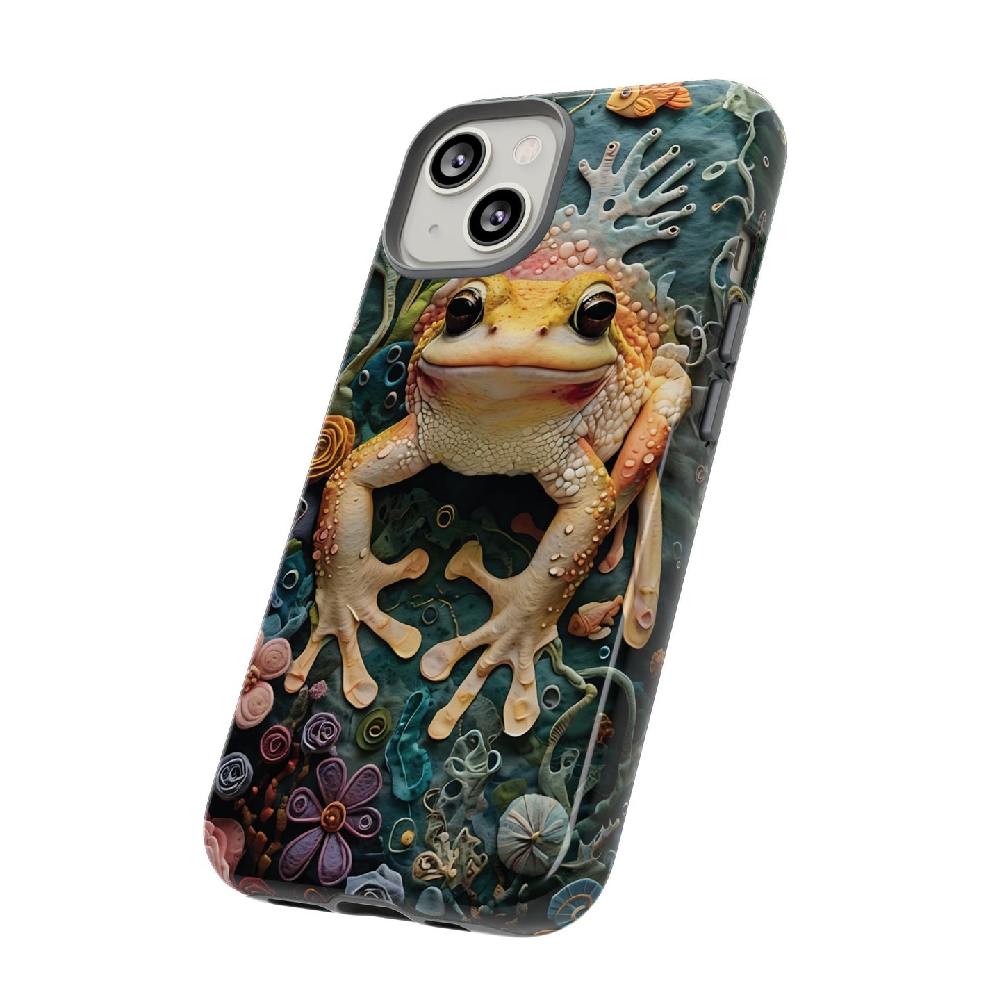 Intricate 3D Felt Artwork of Underwater Ecosystem with Frog phone case design.