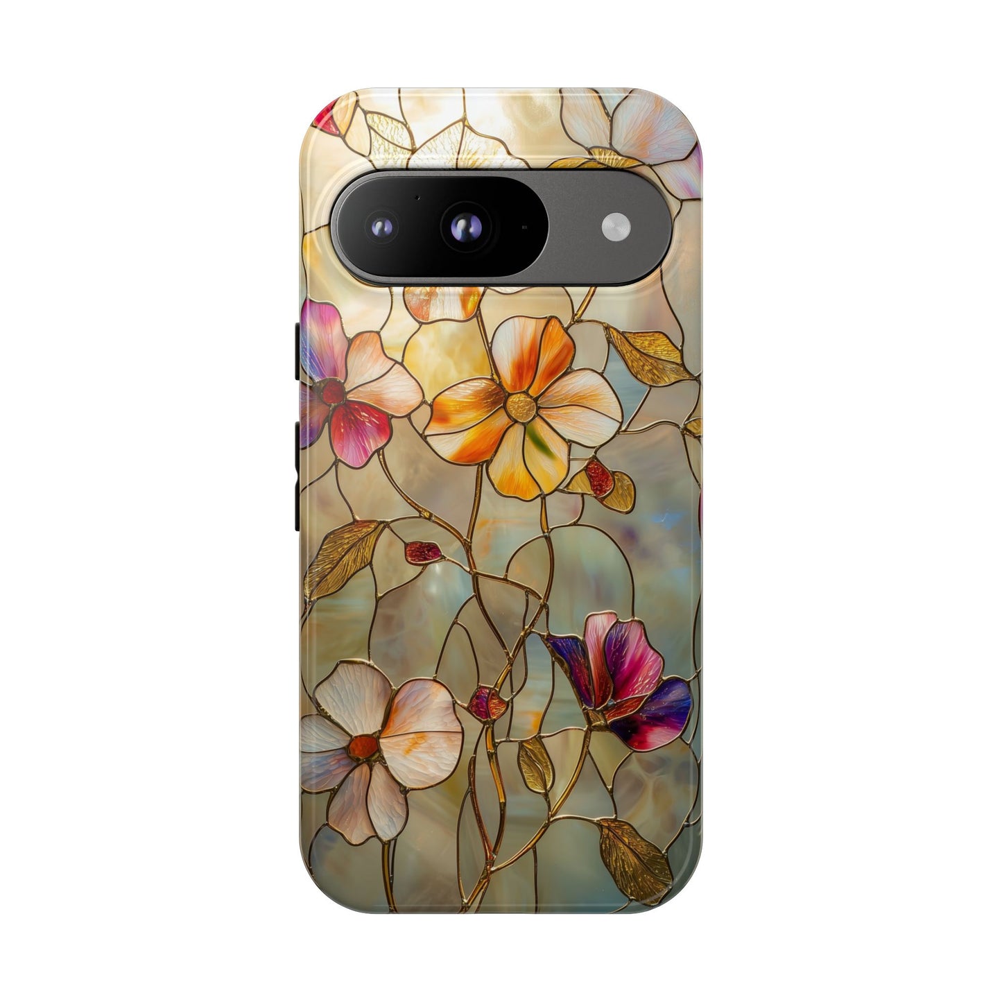 Golden Bloom – Luxe Stained Glass Floral Phone Case for iPhone, Samsung & Pixel