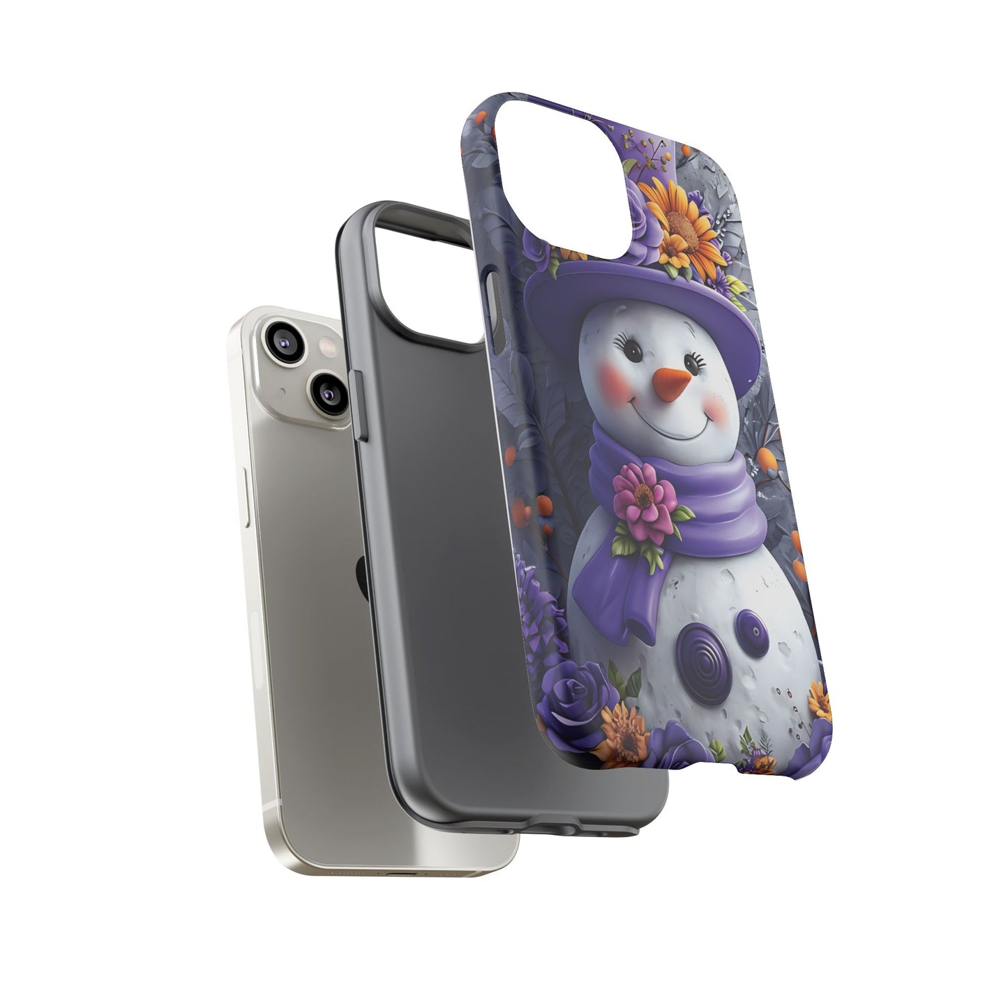 Cheerful Snowman With Colorful Floral Hat And Scarf phone case design
