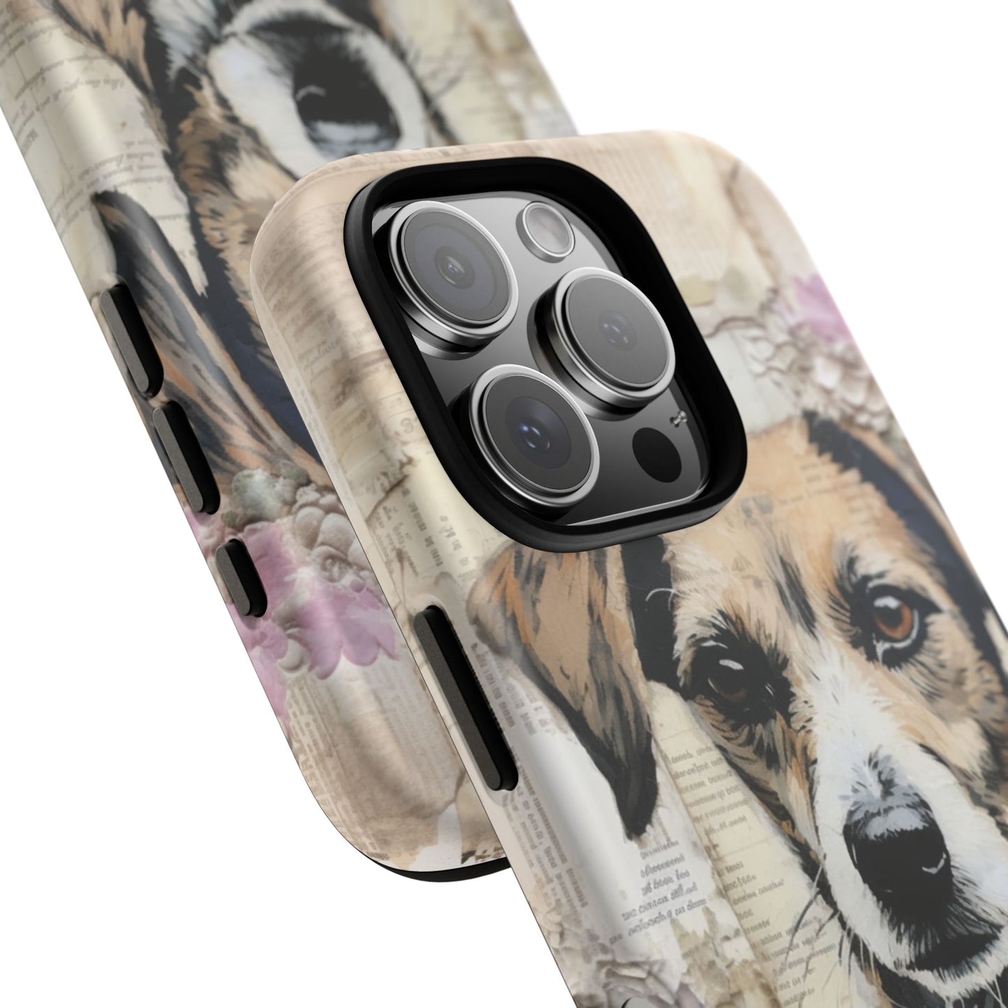 Vintage Collage Dog Portrait Mobile Cover – Artistic Mixed Media Design