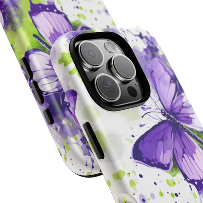 Vibrant Purple Butterfly Splash Mobile Cover – Artistic Green & Violet Aesthetic