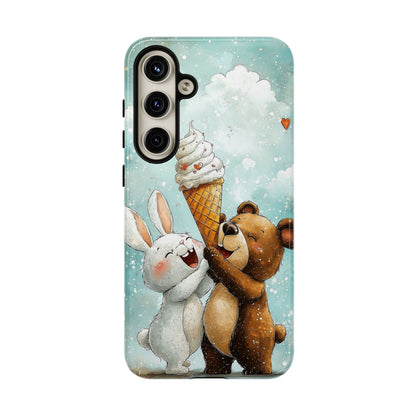 Bear & Bunny Ice Cream Delight - Cute Anime Phone Case for iPhone, Samsung, Google Pixel