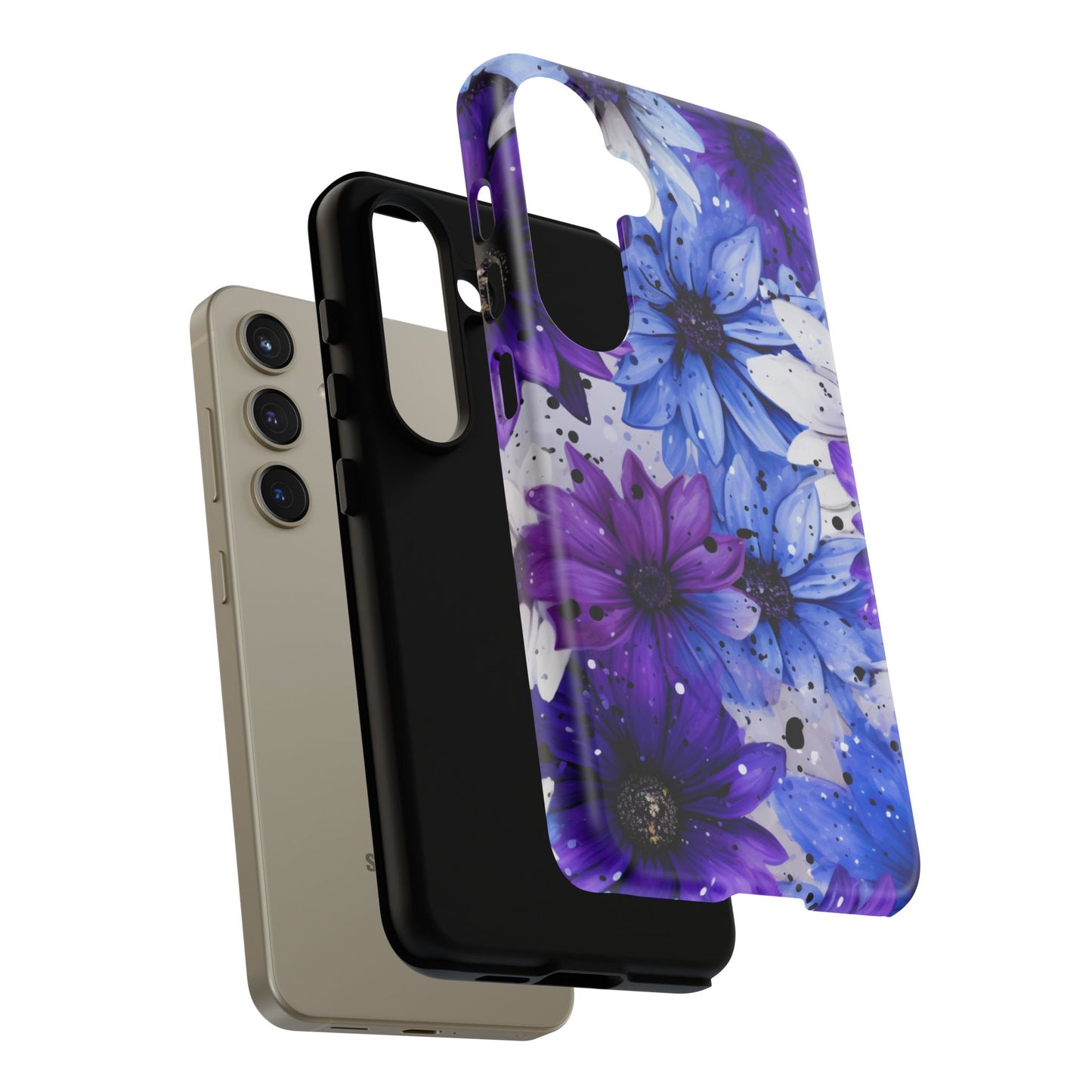 Blue & Purple Floral Splash Mobile Cover – Elegant Artistic Flowers