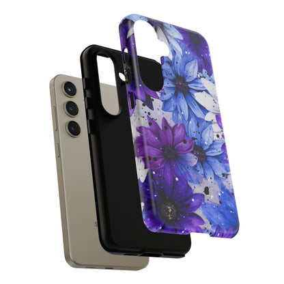 Blue & Purple Floral Splash Mobile Cover – Elegant Artistic Flowers