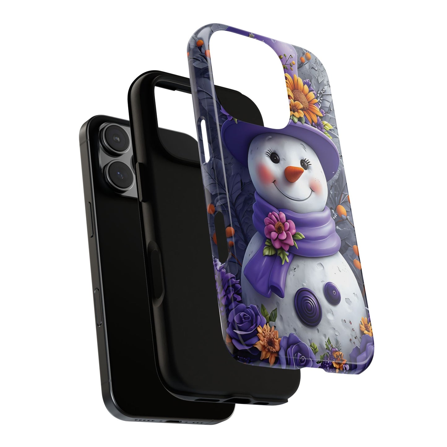 Cheerful Snowman With Colorful Floral Hat And Scarf phone case design