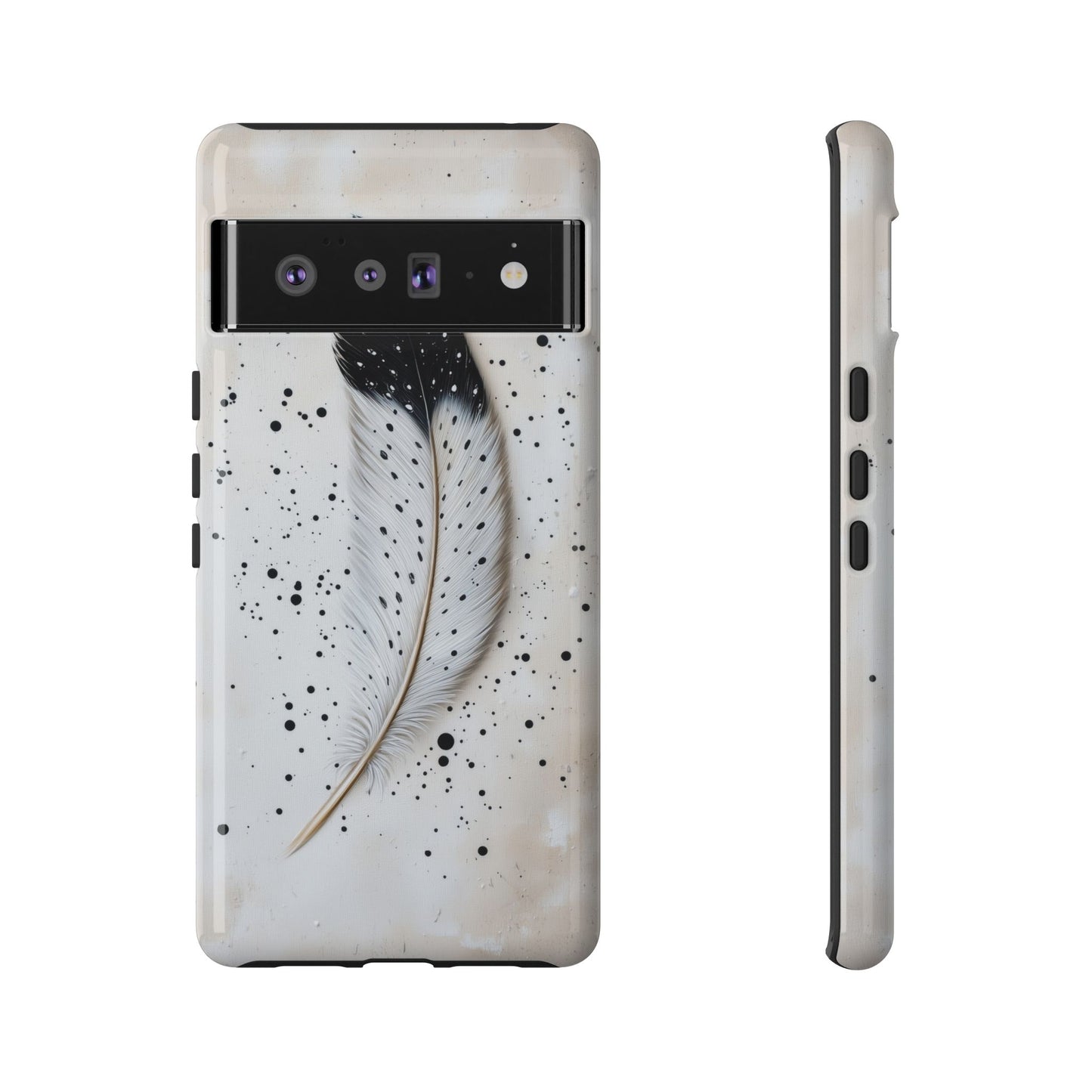 Elegant Owl Feather Phone Case – Black & White for iPhone, Samsung & Google Pixel