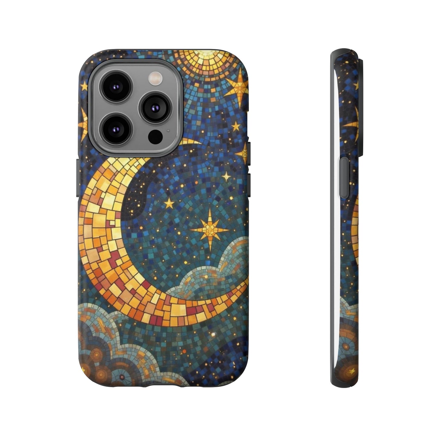 Golden Crescent: Mosaic Moon and Starry Night