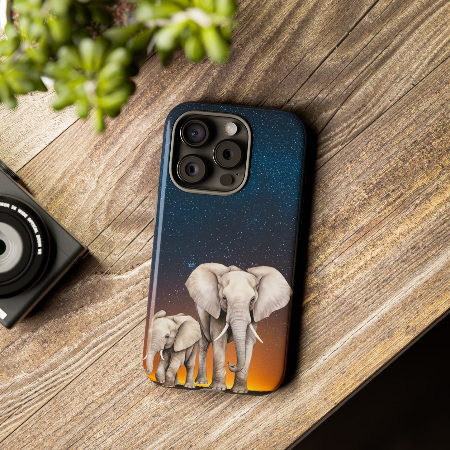 Starry Safari Elephant Family Mobile Cover – Cosmic Wildlife Aesthetic
