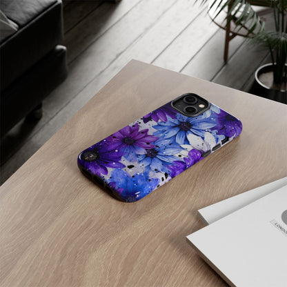 Blue & Purple Floral Splash Mobile Cover – Elegant Artistic Flowers