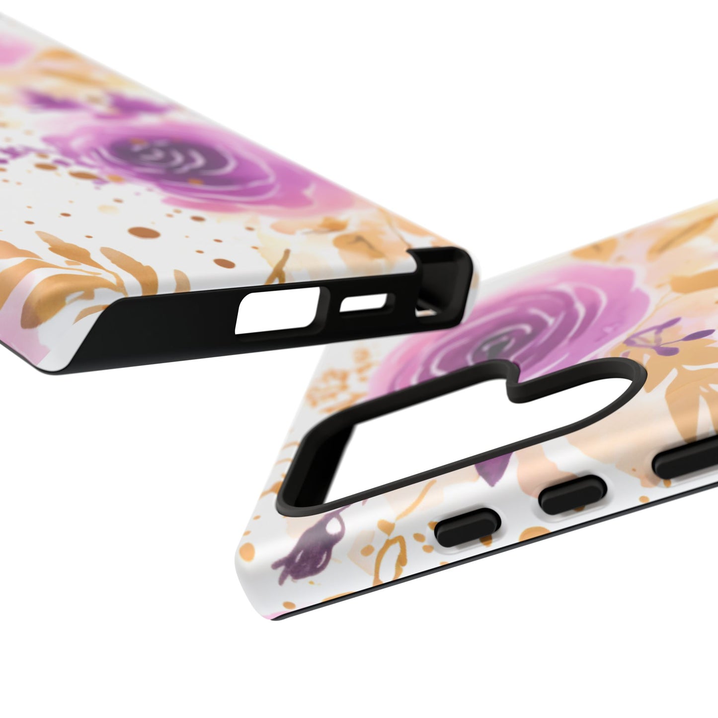 Purple Bloom Watercolor Mobile Case – Artistic Elegance in Gold & Lilac