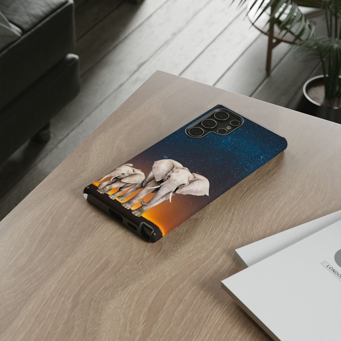 Starry Safari Elephant Family Mobile Cover – Cosmic Wildlife Aesthetic