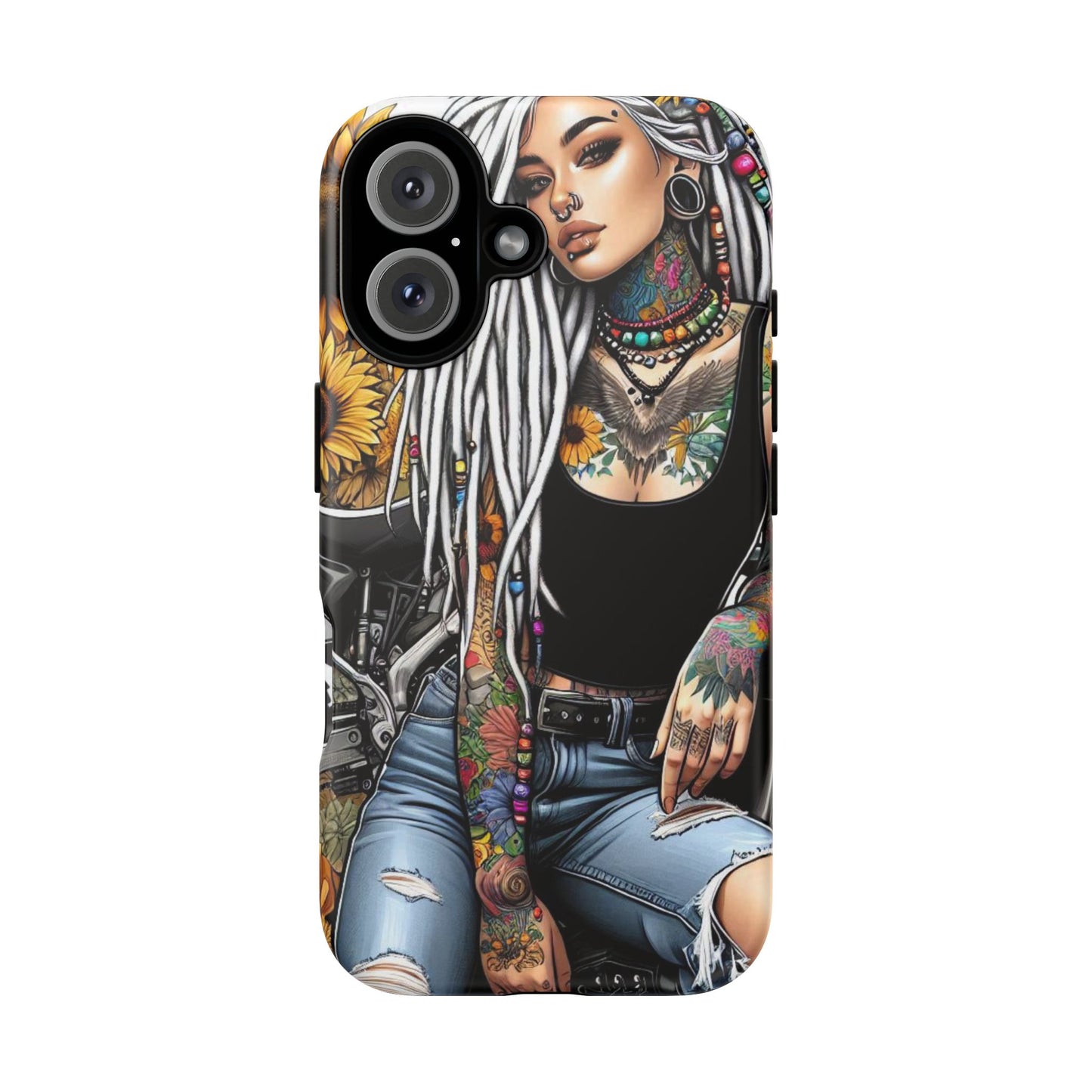 Sunflower Biker Queen – Bohemian Tattooed Rebel Mobile Cover